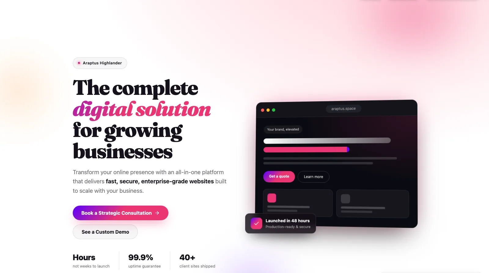The Araptus Highlander app — a fast, enterprise-grade website platform for growing businesses